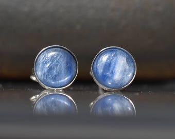 Pair Kyanite Sterling Silver post Earrings with kyanite cabochon, 6 mm ,kyanite stud earrings Lightweight