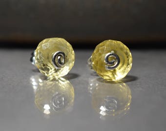 Pair Citrine  Sterling Silver post Earrings with Citrine bead , 8 mm bead Citrine faceted bead stud earrings Lightweight