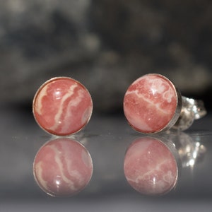 Rhodocrosite Bezel Gem Natural Post Earrings Rhodochrosite rhodochrosite crystal Earrings- rhodochrosite stud earrings - pink rhodochrosite