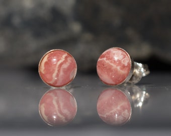 Rhodocrosite Bezel Gem Natural Post Earrings Rhodochrosite rhodochrosite crystal Earrings- rhodochrosite stud earrings - pink rhodochrosite