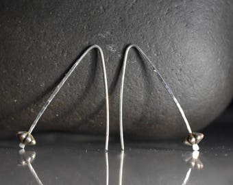 Pair Reversible Sterling Silver Open arc Hoop Earrings with Silver bead , 1.25 inch Lightweight Modern Minimalist Design