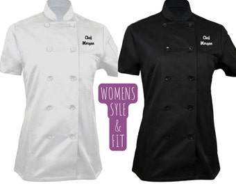 Short Sleeve Chef Coat Womens  Gift Custom Embroidery Custom Chef Jacket for Women Custom Chef Gift Jacket Women Chef Coat Personalized