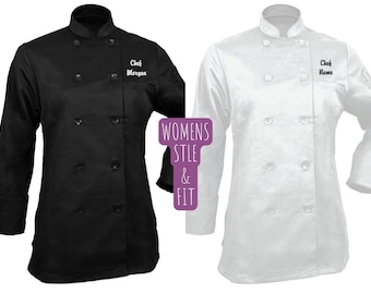 Womens Custom Embroidered Chef Coat, Chef Coat, Custom Embroidery Chef Coat, Personalized Chef Coat, Custom Chef Jacket, Long Sleeve,