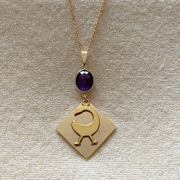 Adinkra necklace Sankofa pendant bird and amethyst