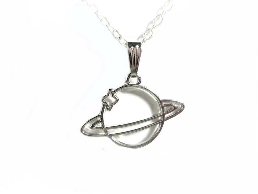Silver Tone Saturn Necklace Etsy