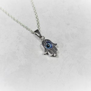 Antique Silver Hamsa with Evil Eye  Necklace