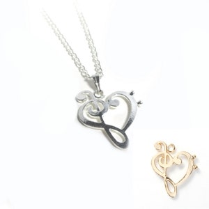 Treble and Bass Clef Heart Music Necklace ***Gold or Silver Plate