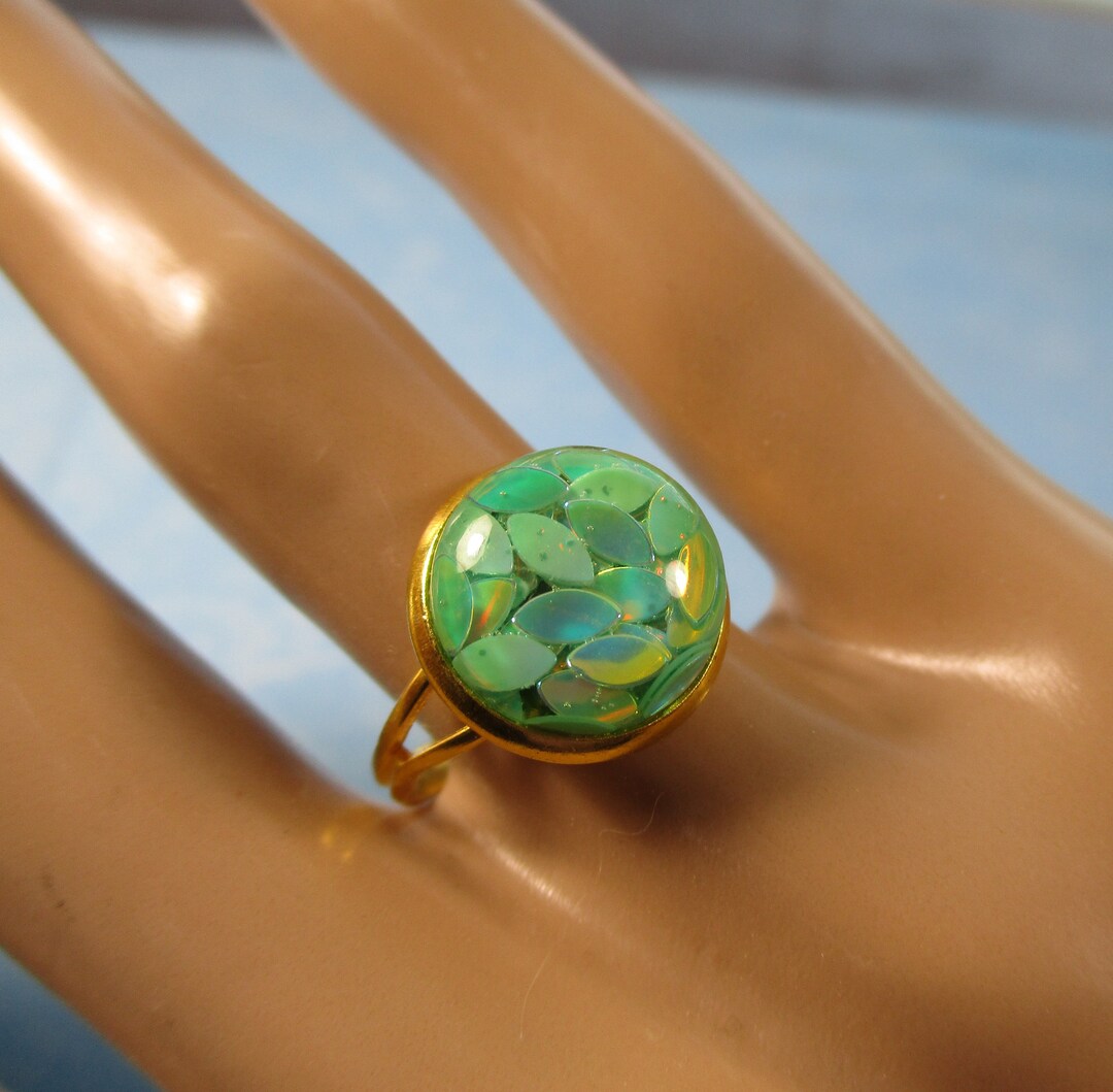 Green Shell Resin Dome Ring 12mm Adjustable - Etsy