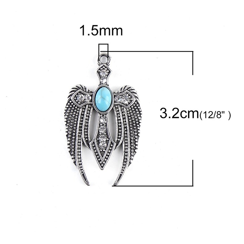 Antique Silver Wings and Crystal Cross Necklace