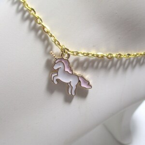 Enameled Pink and White Unicorn Anklet