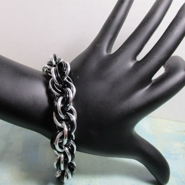 Black and Silver Double Spiral Chain Bracelet Anodized Aluminum