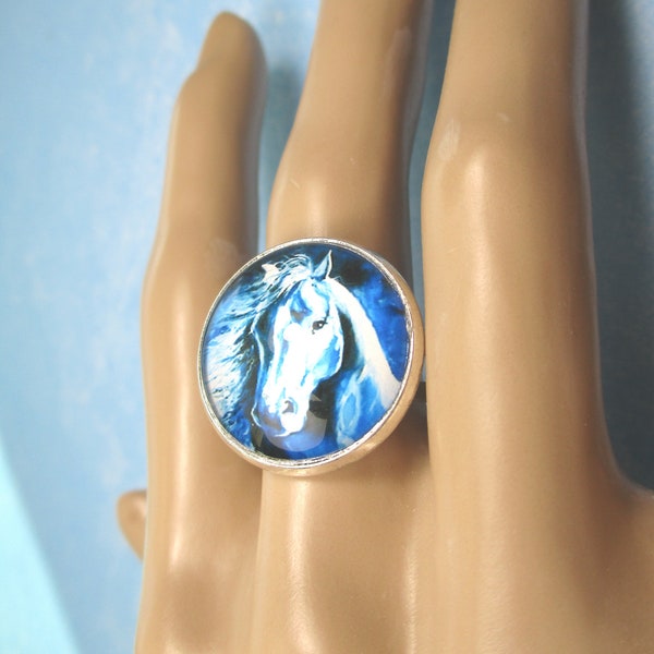 Horse Round Glass Dome Ring Adjustable