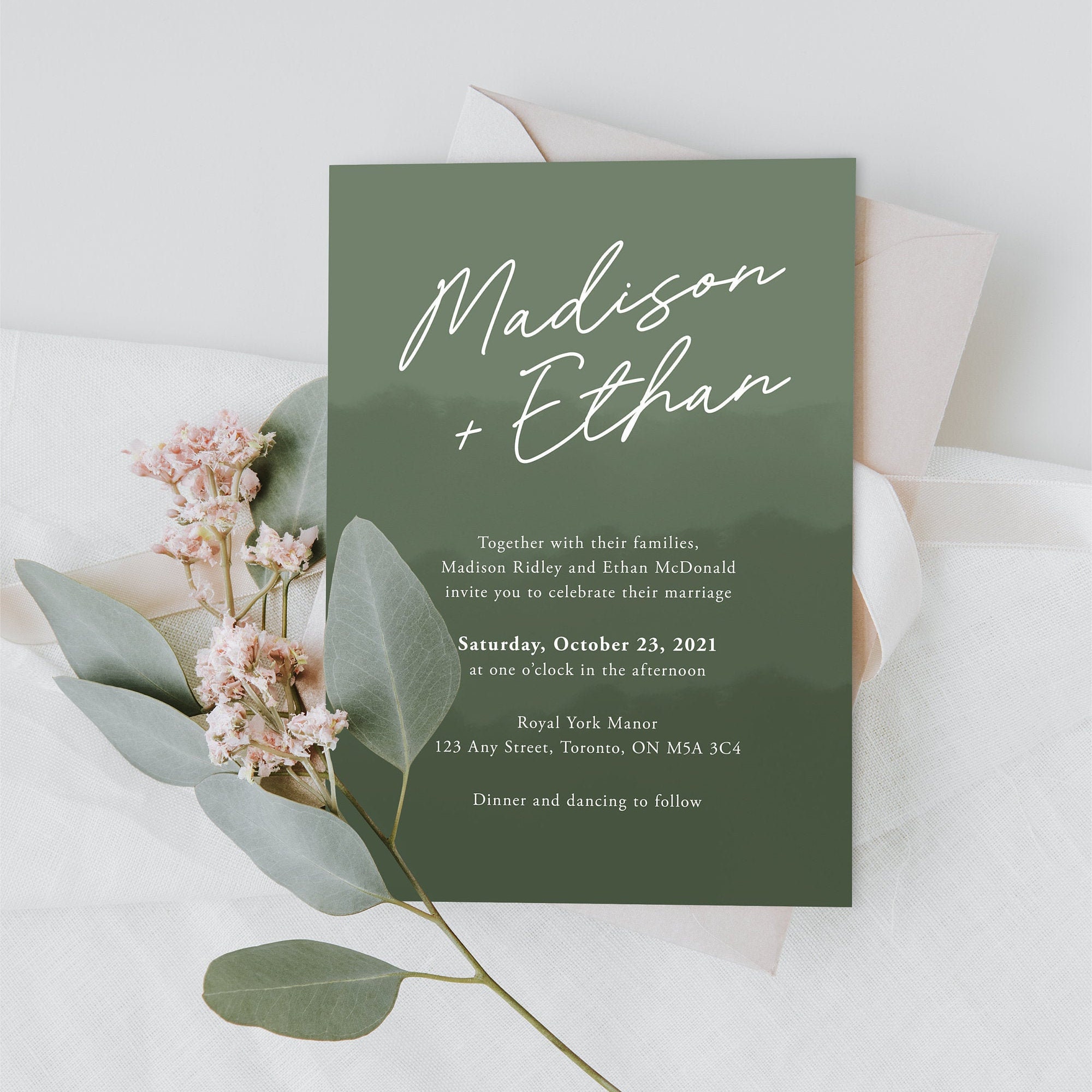 Sage Green Wedding Invitation Template Sage Green Watercolor | Etsy