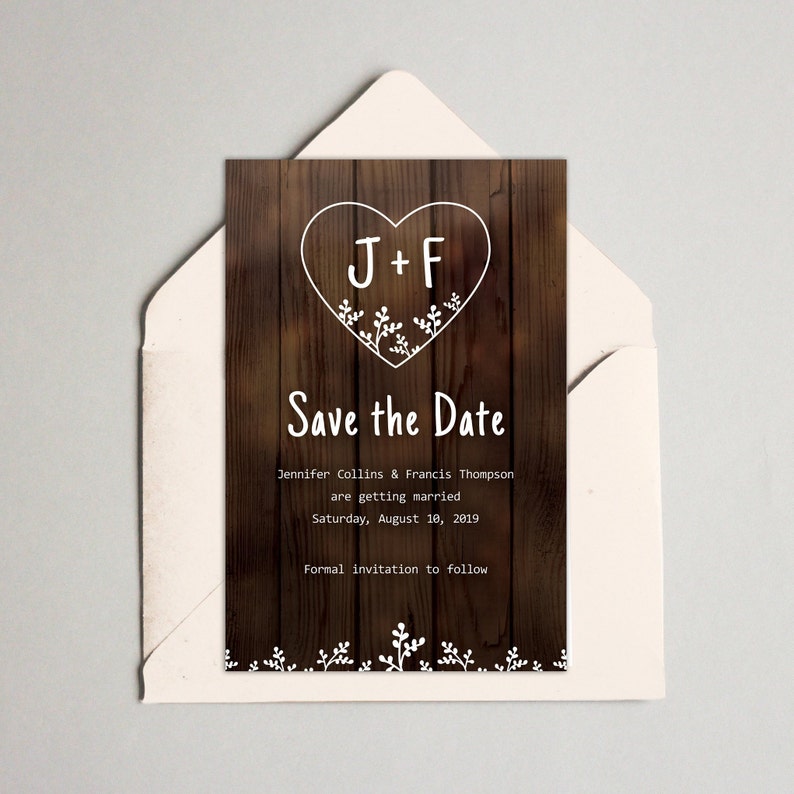Rustic Save the Date Template with Heart Monogram Logo Rustic Wedding Save the Date Printable Save the Date Boho Hold the Date Card