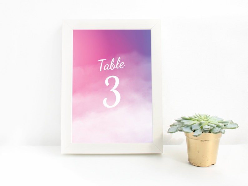 Pink Watercolor Ombre Wedding Table Numbers, Wedding Signs Decor Template, Pink Table Numbers Printable image 5