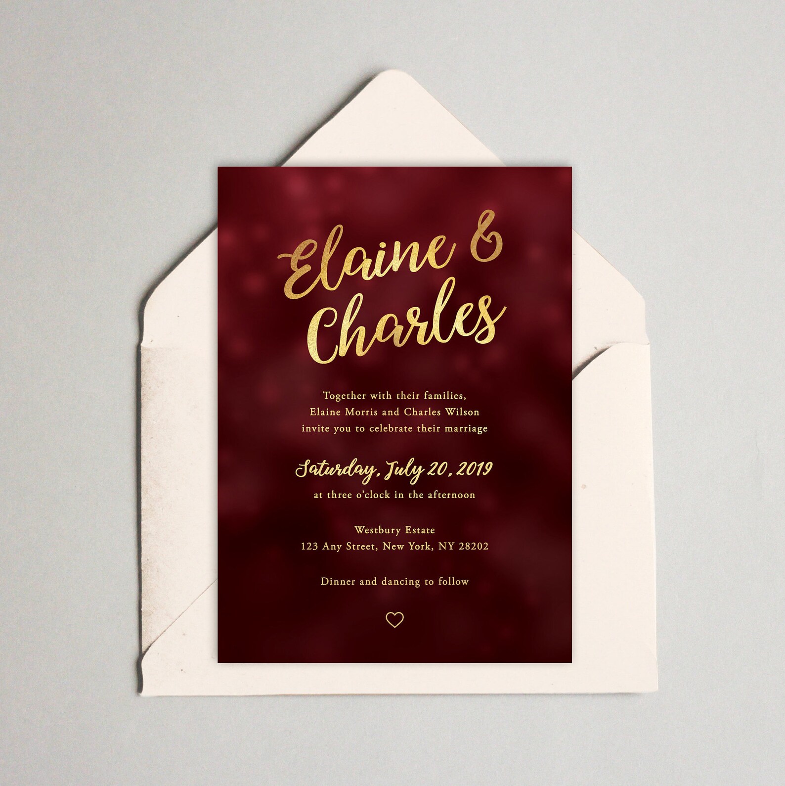 Burgundy and Gold Wedding Invitation Template Burgundy Red Etsy Canada