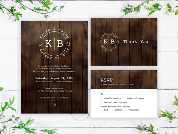 Country Wedding Invitation Template Rustic Wedding Invites Etsy