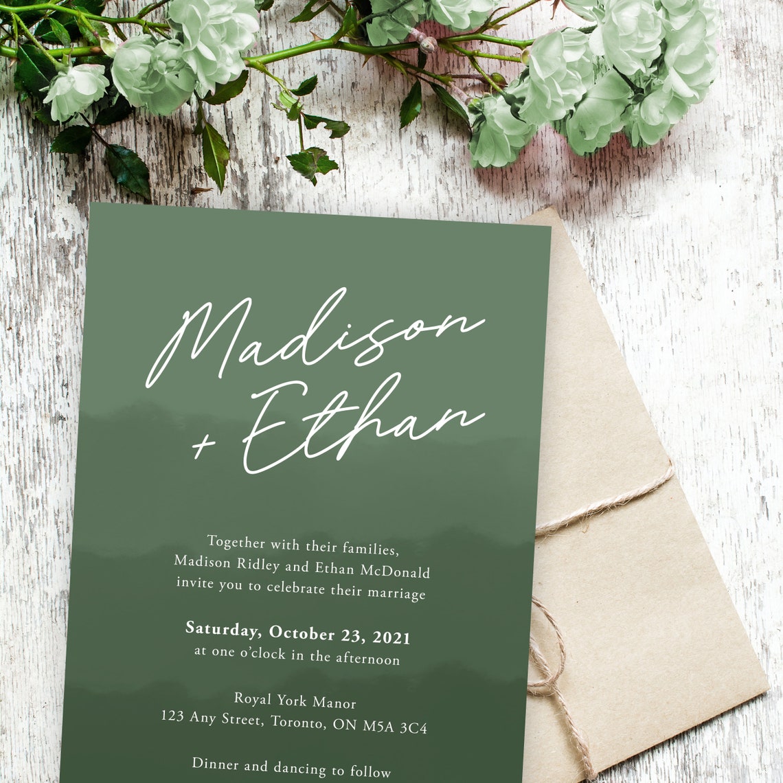 Sage Green Wedding Invitation Template Sage Green Watercolor | Etsy