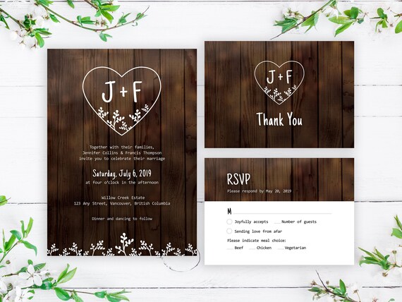 Rustic Wedding Invitation Template Country Wood Barn Wedding Etsy