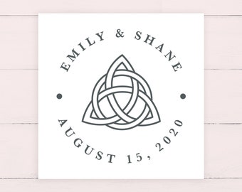 Celtic Trinity Knot Wedding Logo Design with Bride and Groom's Names and Wedding Date, Celtic Knot Wedding Monogram