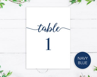 Navy Blue Table Numbers, Printable Numbers Template for Wedding, Numbers 1-30, Sizes 4x6 and 5x7