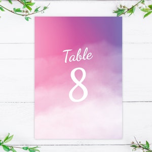 Pink Watercolor Ombre Wedding Table Numbers, Wedding Signs Decor Template, Pink Table Numbers Printable image 1