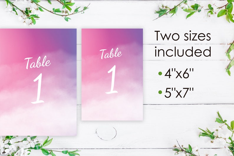 Pink Watercolor Ombre Wedding Table Numbers, Wedding Signs Decor Template, Pink Table Numbers Printable image 4