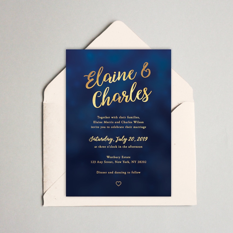 Navy Blue and Gold Wedding Invitation Template, Navy and Gold Wedding