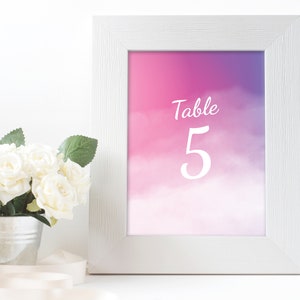 Pink Watercolor Ombre Wedding Table Numbers, Wedding Signs Decor Template, Pink Table Numbers Printable image 3