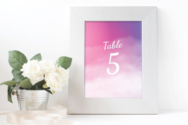 Pink Watercolor Ombre Wedding Table Numbers, Wedding Signs Decor Template, Pink Table Numbers Printable image 3