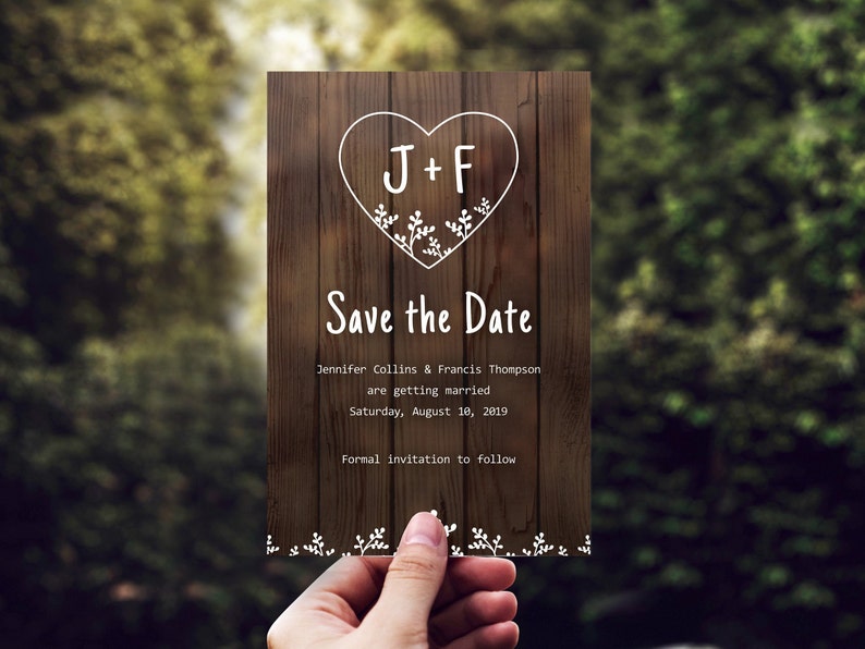 Rustic Save the Date Template with Heart Monogram Logo Rustic Wedding Save the Date Printable Save the Date Boho Hold the Date Card
