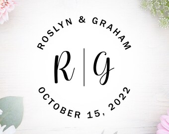 Wedding Logo Design with Bride and Groom's Names, Wedding Date, and Initials Monogram