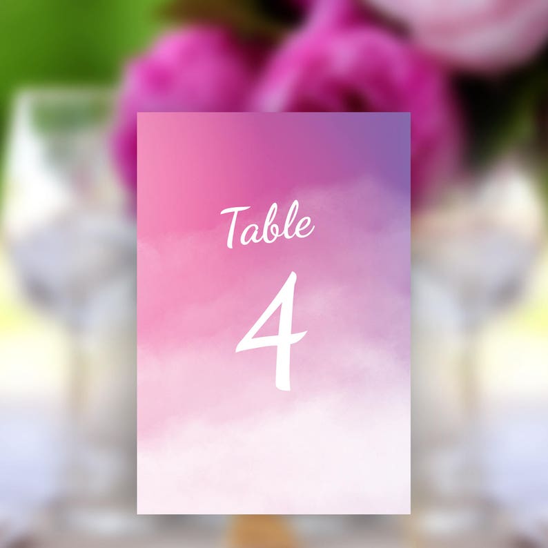 Pink Watercolor Ombre Wedding Table Numbers, Wedding Signs Decor Template, Pink Table Numbers Printable image 8