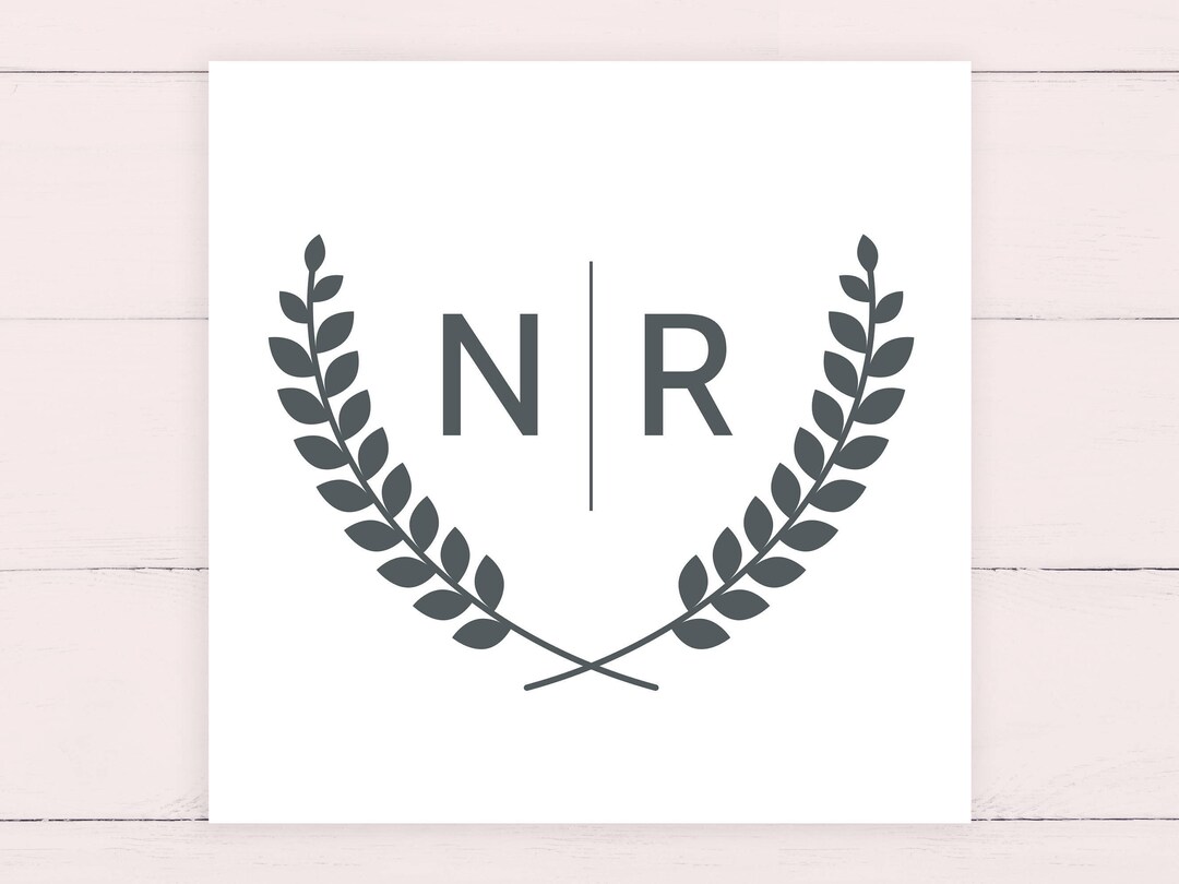 Wedding Monogram Logo With Bride and Groom's Initials, Laurel Wreath ...