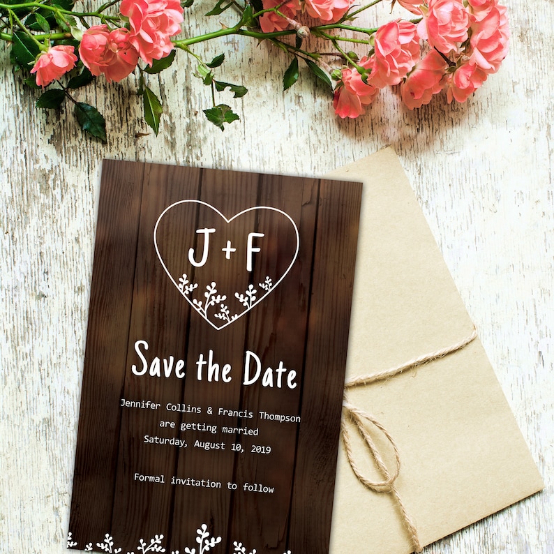 Rustic Save the Date Template with Heart Monogram Logo Rustic Wedding Save the Date Printable Save the Date Boho Hold the Date Card