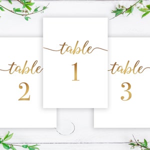 Gold Table Numbers, Printable Numbers Template for Wedding, Gold and ...