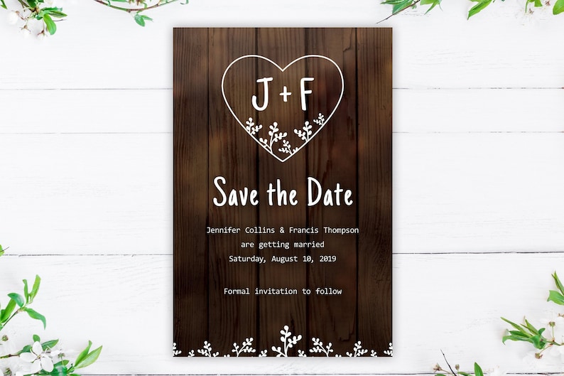 Rustic Save the Date Template with Heart Monogram Logo Rustic Wedding Save the Date Printable Save the Date Boho Hold the Date Card