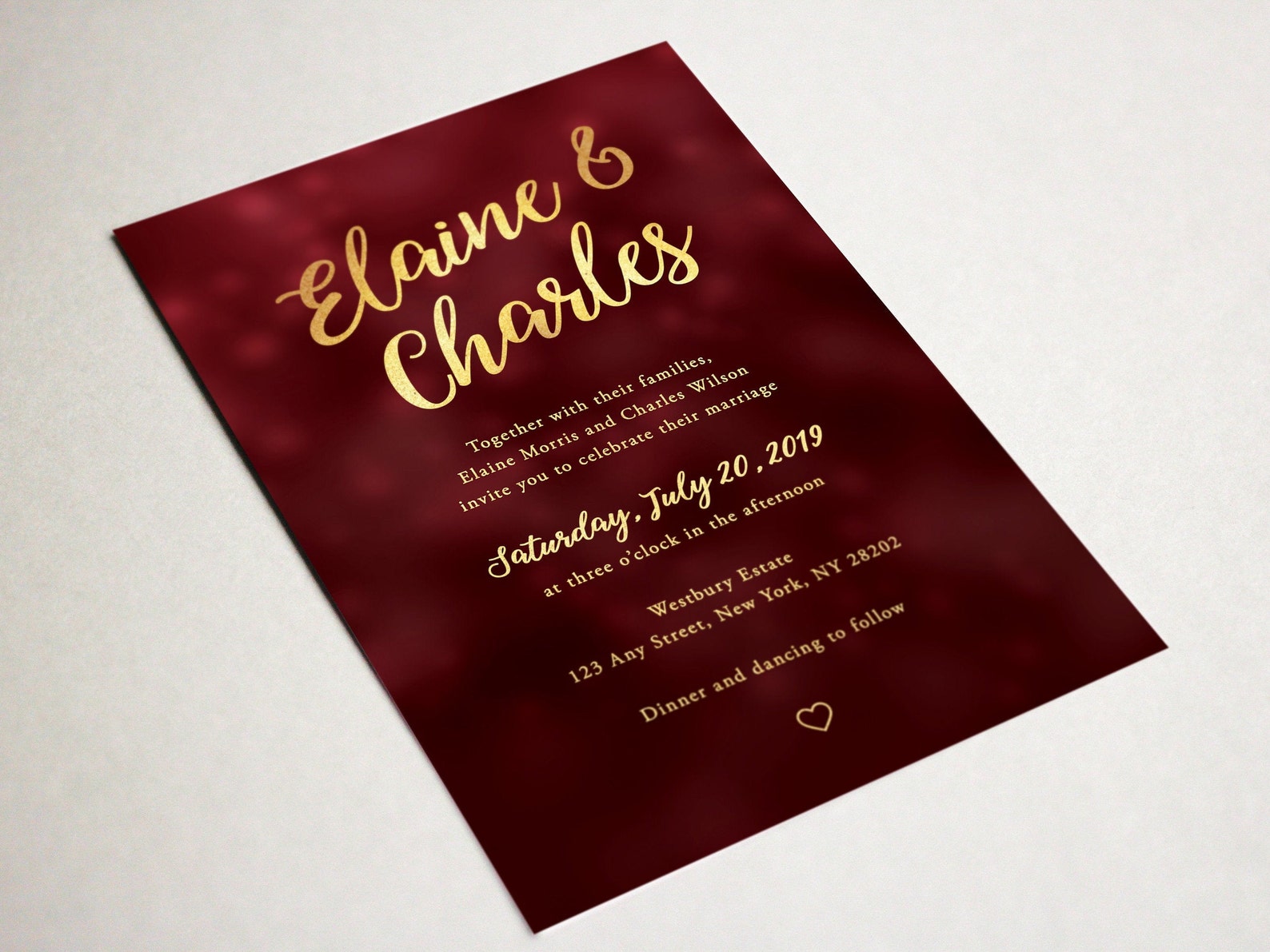 Burgundy and Gold Wedding Invitation Template Burgundy Red Etsy Canada
