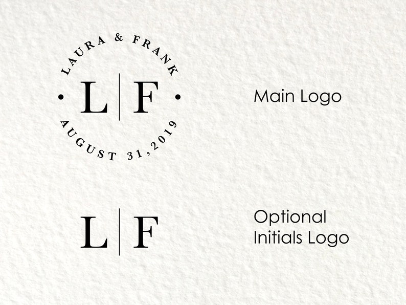 Optional initials only monogram logo and main logo with first names, initials, and wedding date