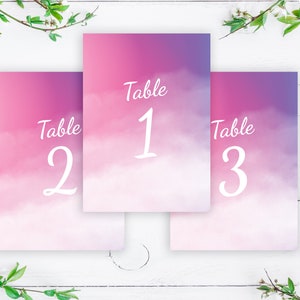 Pink Watercolor Ombre Wedding Table Numbers, Wedding Signs Decor Template, Pink Table Numbers Printable image 6