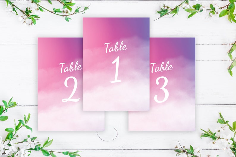 Pink Watercolor Ombre Wedding Table Numbers, Wedding Signs Decor Template, Pink Table Numbers Printable image 6
