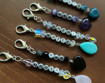 FREE SHIP | Personalizable Name Gemstone Handbag Purse Charm Zipper Pull