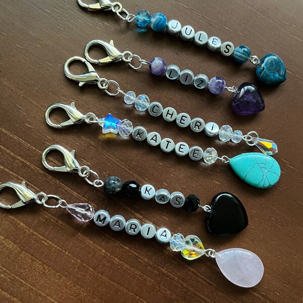 FREE SHIP | Personalizable Name Gemstone Handbag Purse Charm Zipper Pull