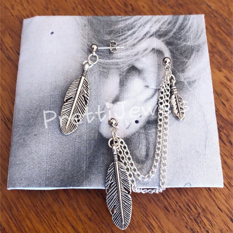 Simple Feathers Ear Cuff Earring Set Etsy