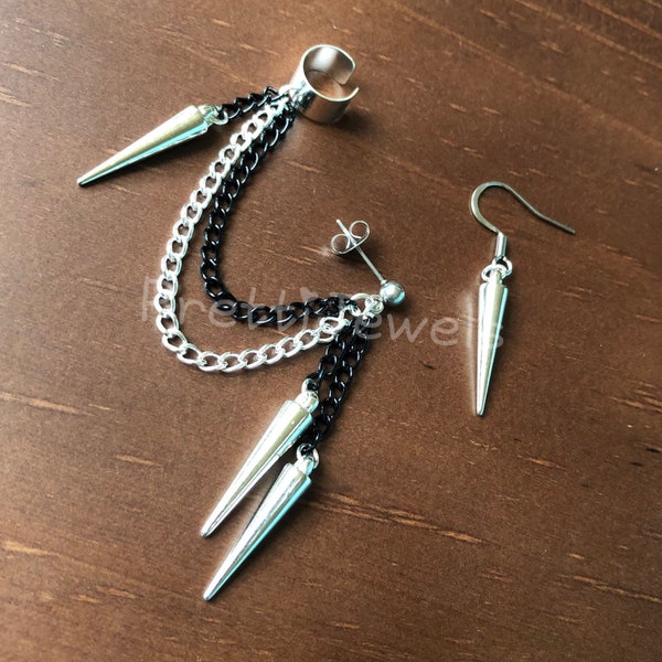 Dangly Spikes Chain Ear Cuff Set