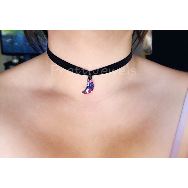 Purple Beaded Moon Choker