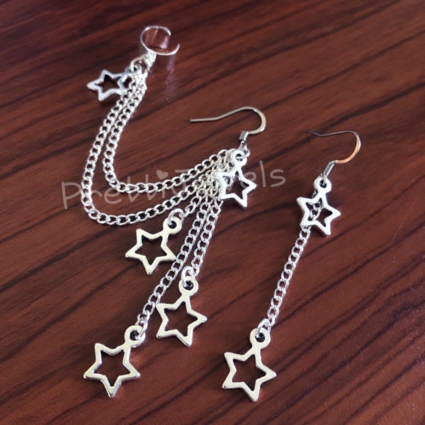 FREE SHIP | Shooting Star Dangly Chain Ear Cuff Earrings