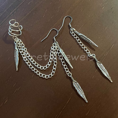 Simple Dangly Feathers Ear Cuff Earring Set Etsy