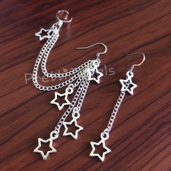 FREE SHIP | Shooting Star Dangle Ear Cuff Chain Earrings Set