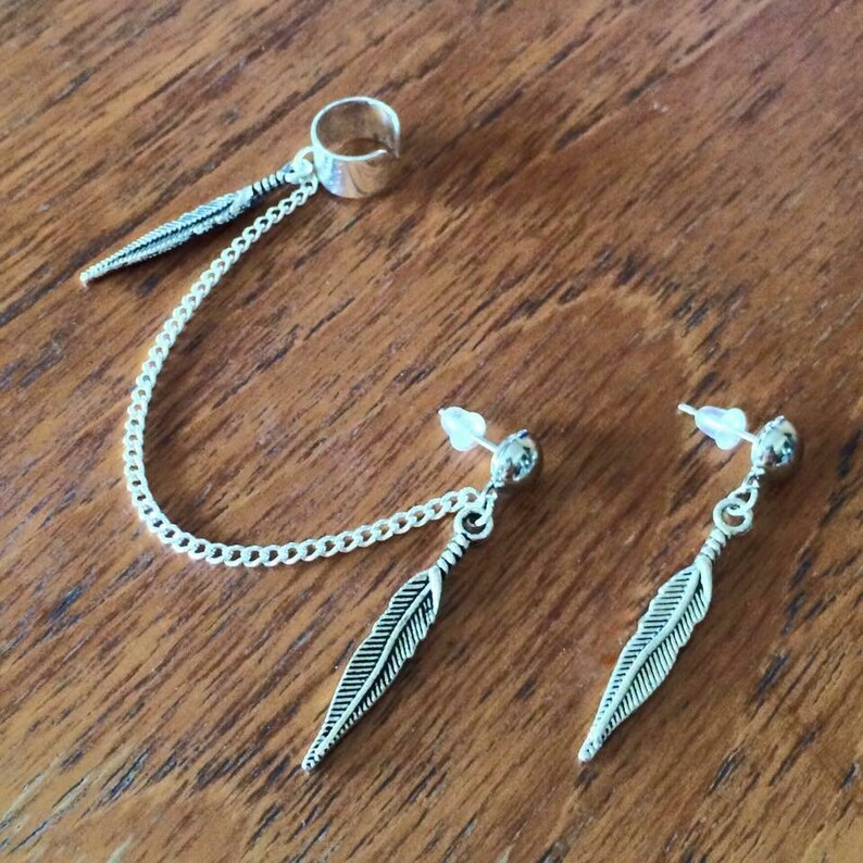 Simple Feathers Ear Cuff Earring Set Etsy